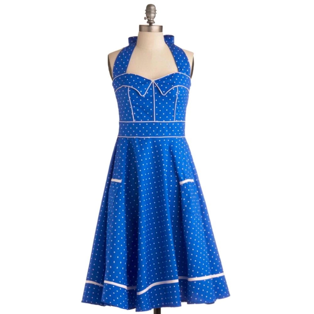 NWOT Hell Bunny Blue Polka-dot Retro Dress
